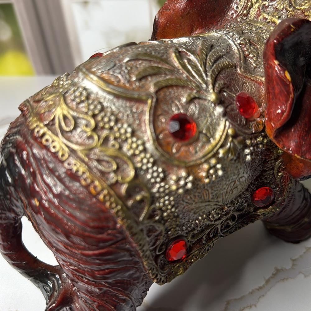 Decorative Elephant Figurine with Gold Accents - Picture 9 of 17